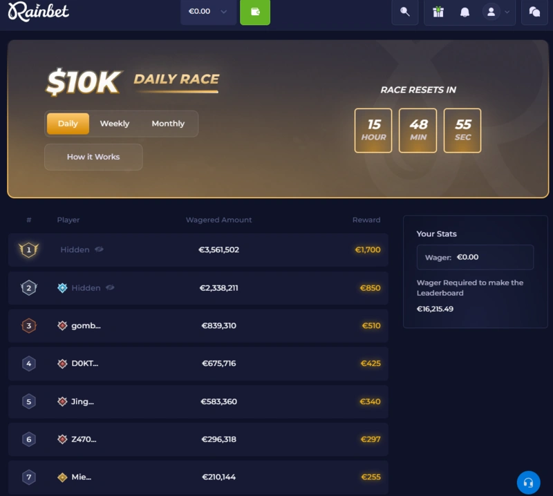 rainbet race page